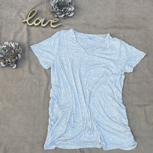 Time and Tru Maternity Grey Heather Ruffled Sides Curved Hem T-Shirt XL 16/18